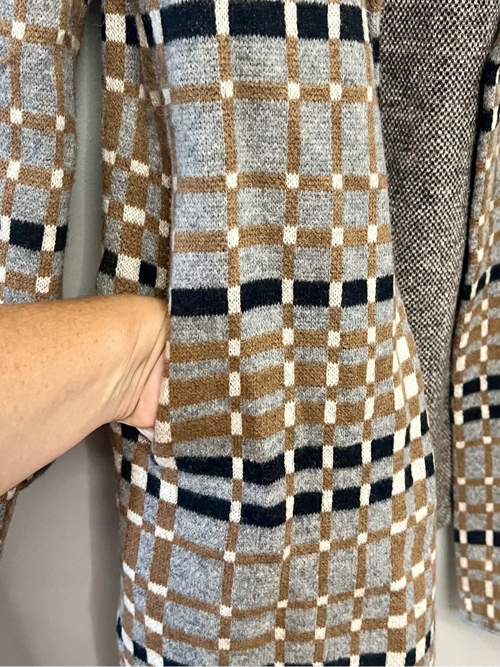 Anthropologie Field & Flower Wool Plaid Hooded Open Sweater Cardigan Medium - Picture 3 of 9